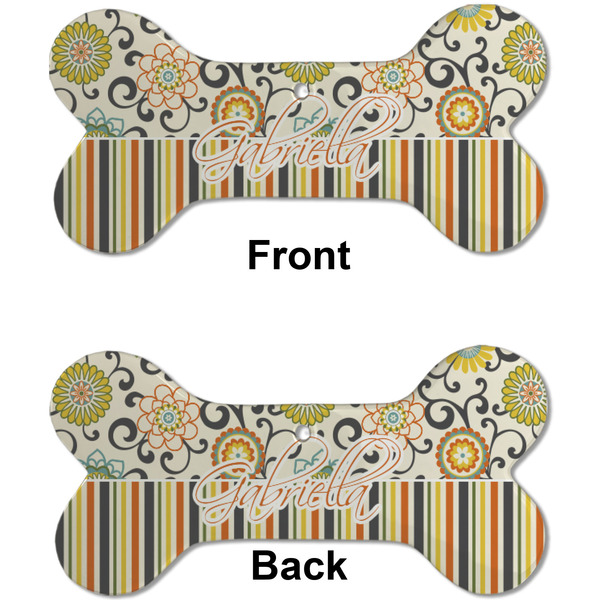 Swirls, Floral & Stripes Ceramic Flat Ornament - Bone Front & Back (APPROVAL)