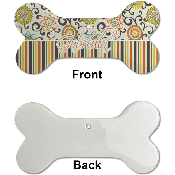 Swirls, Floral & Stripes Ceramic Flat Ornament - Bone Front & Back Single Print (APPROVAL)