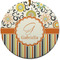 Swirls, Floral & Stripes Round Ceramic Ornament w/ Name and Initial