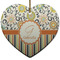 Swirls, Floral & Stripes Ceramic Flat Ornament - Heart (Front)