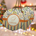 Swirls, Floral & Stripes Ceramic Ornament w/ Name and Initial