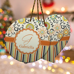 Swirls, Floral & Stripes Ceramic Ornament w/ Name and Initial