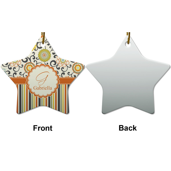 Swirls, Floral & Stripes Ceramic Flat Ornament - Star Front & Back (APPROVAL)