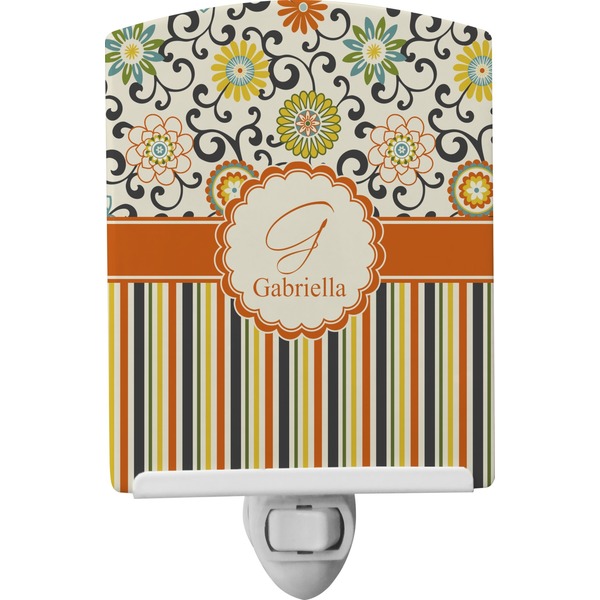 Custom Swirls, Floral & Stripes Ceramic Night Light (Personalized)
