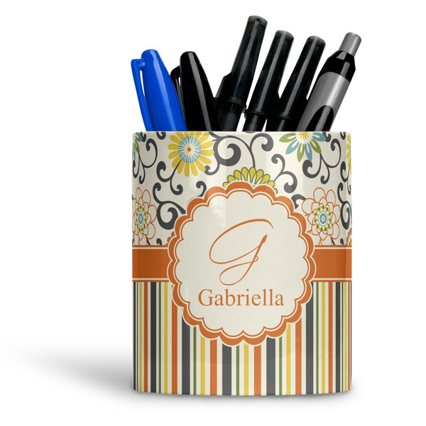Custom Swirls, Floral & Stripes Ceramic Pen Holder