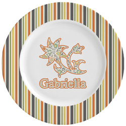 Swirls, Floral & Stripes Ceramic Dinner Plates (Set of 4) (Personalized)
