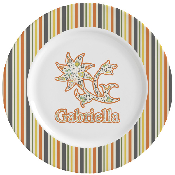 Custom Swirls, Floral & Stripes Ceramic Dinner Plates (Set of 4) (Personalized)