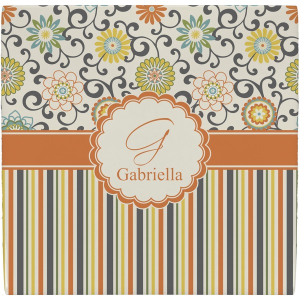 Custom Swirls, Floral & Stripes Ceramic Tile Hot Pad (Personalized)