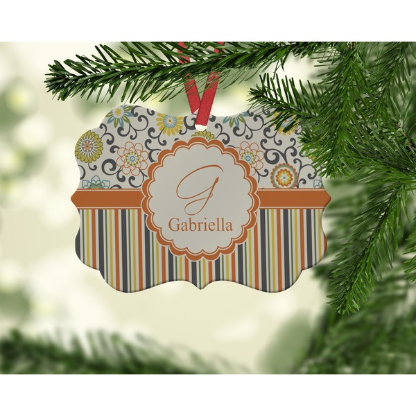 Swirls, Floral & Stripes Christmas Ornament (On Tree)