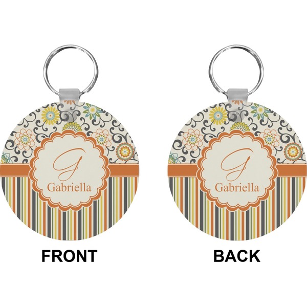 Swirls, Floral & Stripes Circle Keychain (Front + Back)