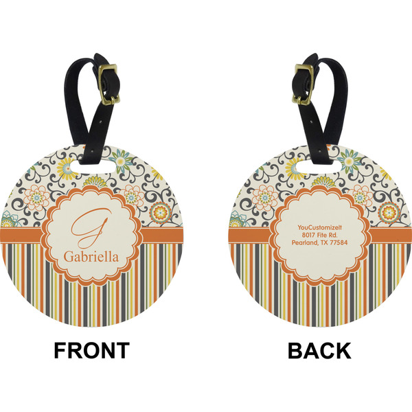 Swirls, Floral & Stripes Circle Luggage Tag (Front + Back)