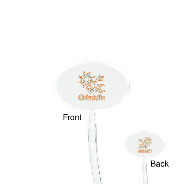 Swirls, Floral & Stripes Clear Plastic 7" Stir Stick - Oval - Front & Back