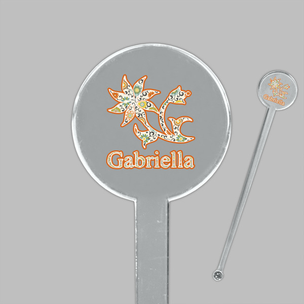 Swirls, Floral & Stripes Clear Plastic 7" Stir Stick - Round - Closeup