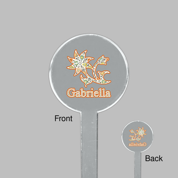 Swirls, Floral & Stripes Clear Plastic 7" Stir Stick - Round - Front & Back