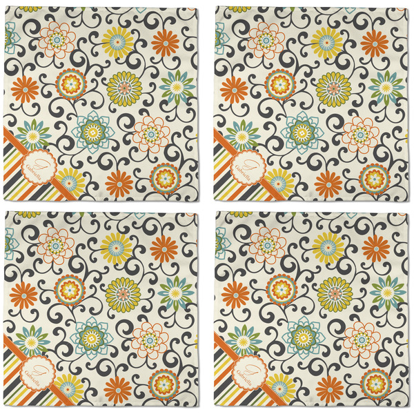Swirls, Floral & Stripes Cloth Napkins - Personalized Dinner (APPROVAL) Set of 4