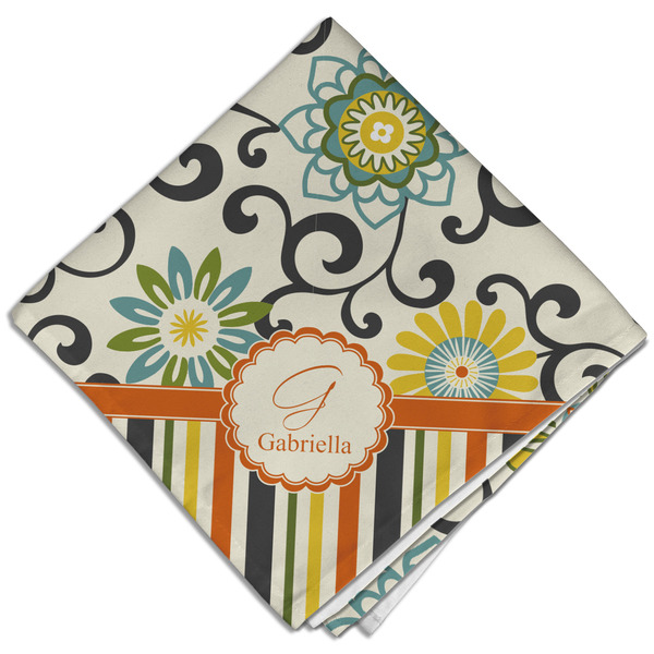 Custom Swirls, Floral & Stripes Cloth Dinner Napkin - Single w/ Name and Initial
