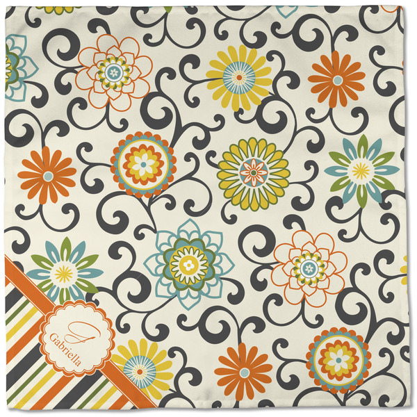 Swirls, Floral & Stripes Cloth Napkins - Personalized Dinner (Full Open)
