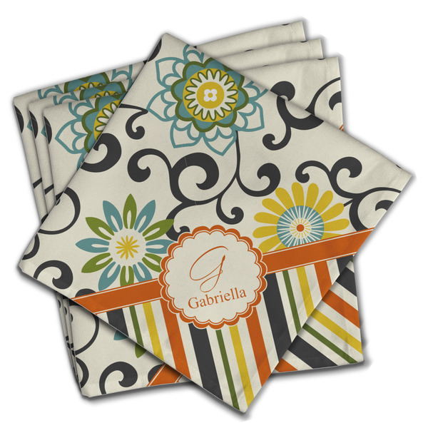 Swirls, Floral & Stripes Cloth Napkins - Personalized Dinner (PARENT MAIN Set of 4)