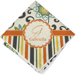 Swirls, Floral & Stripes Cloth Cocktail Napkin - Single w/ Name and Initial
