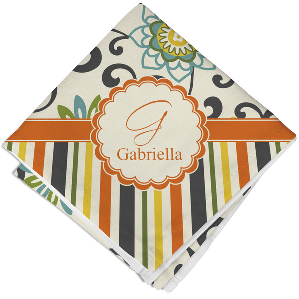 Custom Swirls, Floral & Stripes Cloth Cocktail Napkin - Single w/ Name and Initial