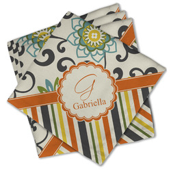 Swirls, Floral & Stripes Cloth Cocktail Napkins - Set of 4 w/ Name and Initial