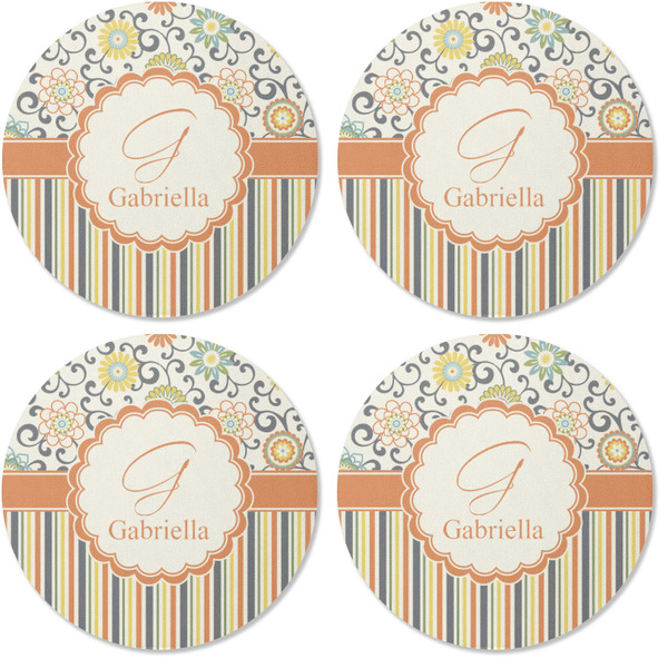 Swirls, Floral & Stripes Coaster Round Rubber Back - Apvl