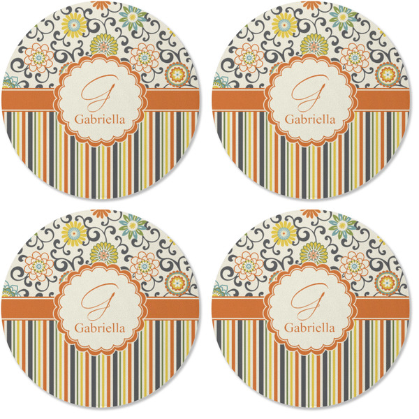 Swirls, Floral & Stripes Coaster Round Rubber Back - Apvl