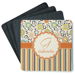 Swirls, Floral & Stripes Square Rubber Backed Coasters - Set of 4 (Personalized)