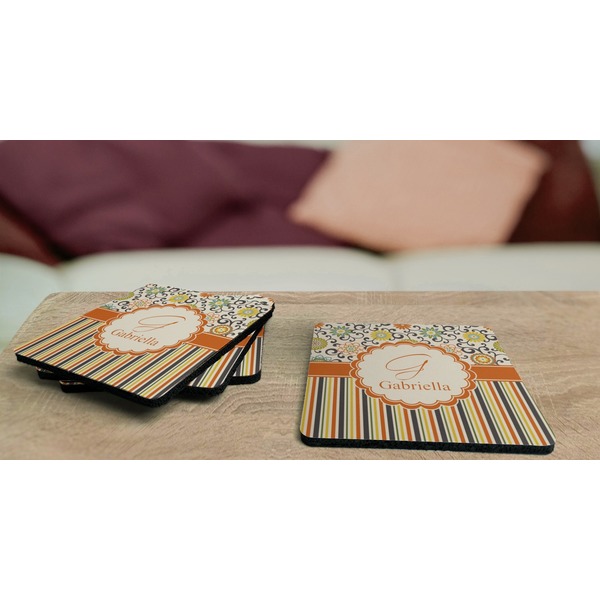 Swirls, Floral & Stripes Coaster Rubber Back - On Coffee Table