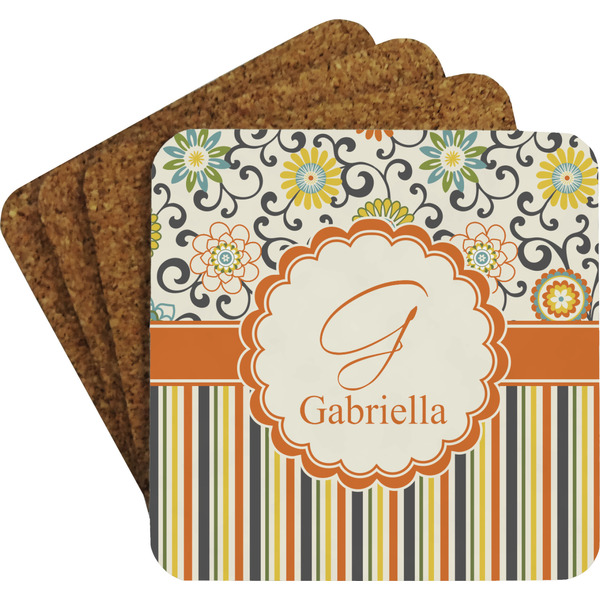 Swirls, Floral & Stripes Coaster Set (Personalized)