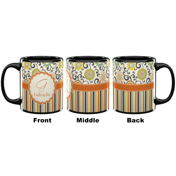 Swirls, Floral & Stripes Coffee Mug - 11 oz - Black APPROVAL