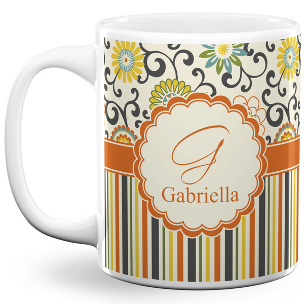 Custom Swirls, Floral & Stripes 11 Oz Coffee Mug - White (Personalized)