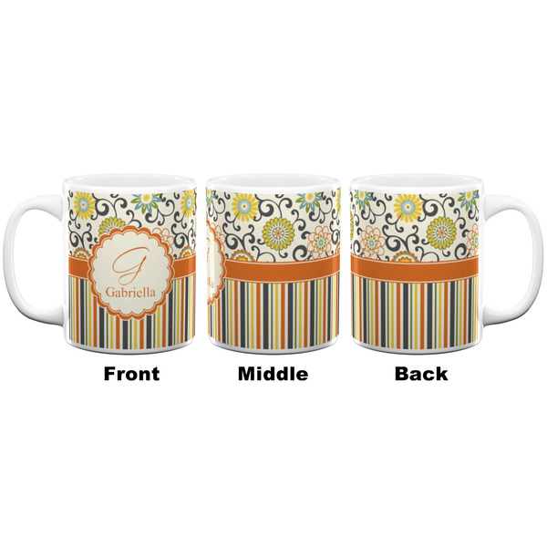 Swirls, Floral & Stripes Coffee Mug - 11 oz - White APPROVAL