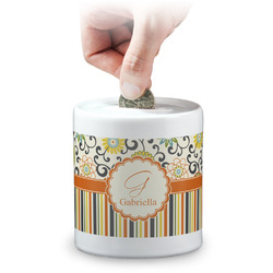 Swirls, Floral & Stripes Coin Bank (Personalized)
