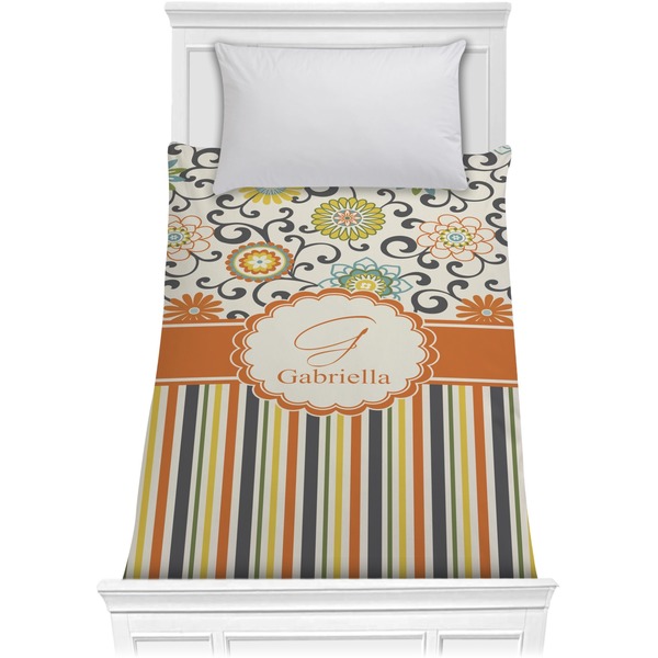 Custom Swirls, Floral & Stripes Comforter - Twin (Personalized)