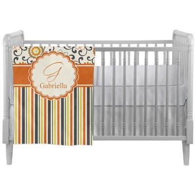 Swirls, Floral & Stripes Crib Comforter / Quilt (Personalized)