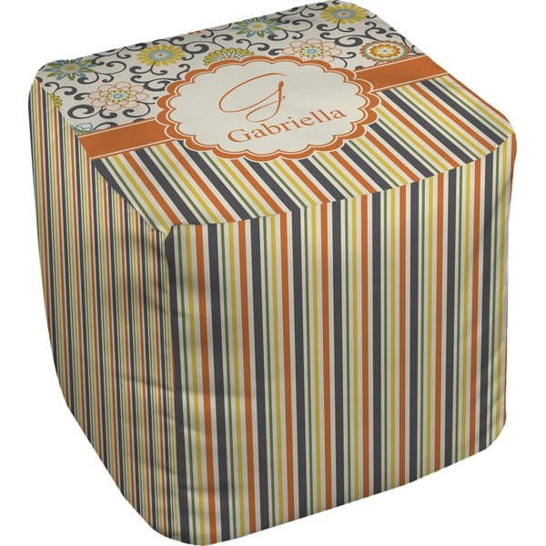 Custom Swirls, Floral & Stripes Cube Pouf Ottoman - 18" (Personalized)