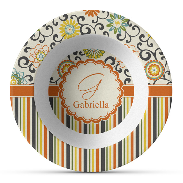 Custom Swirls, Floral & Stripes Plastic Bowl - Microwave Safe - Composite Polymer (Personalized)