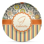 Swirls, Floral & Stripes Microwave Safe Plastic Plate - Composite Polymer (Personalized)