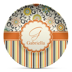 Swirls, Floral & Stripes Microwave Safe Plastic Plate - Composite Polymer (Personalized)