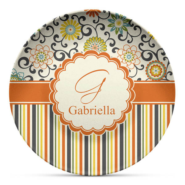 Custom Swirls, Floral & Stripes Microwave Safe Plastic Plate - Composite Polymer (Personalized)