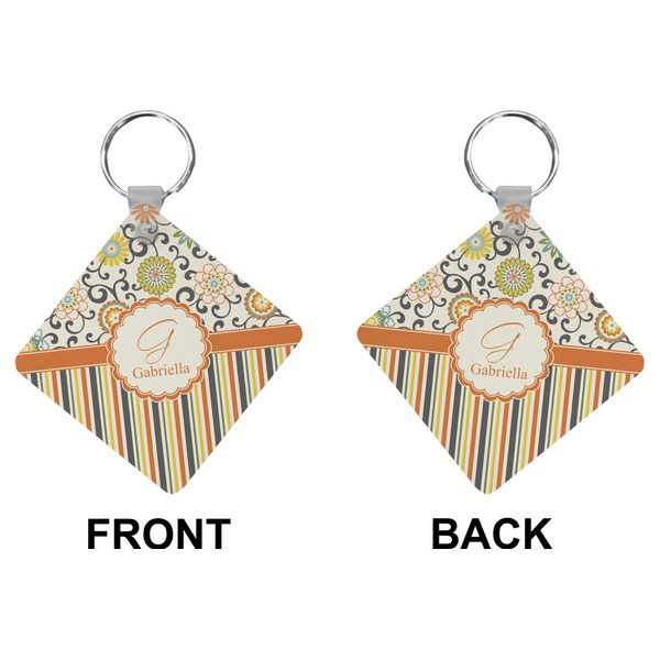 Swirls, Floral & Stripes Diamond Keychain (Front + Back)
