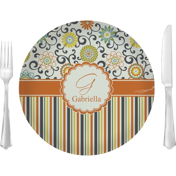Custom Swirls, Floral & Stripes Glass Lunch / Dinner Plate 10" (Personalized)