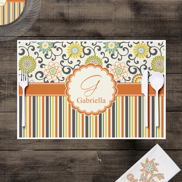 Swirls, Floral & Stripes Disposable Paper Placemat - In Context