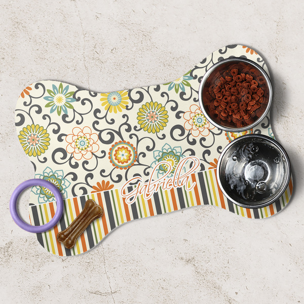 Swirls, Floral & Stripes Dog Bone Shaped Mat Lifestyle