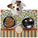 Swirls, Floral & Stripes Dog Food Mat - Medium w/ Name and Initial