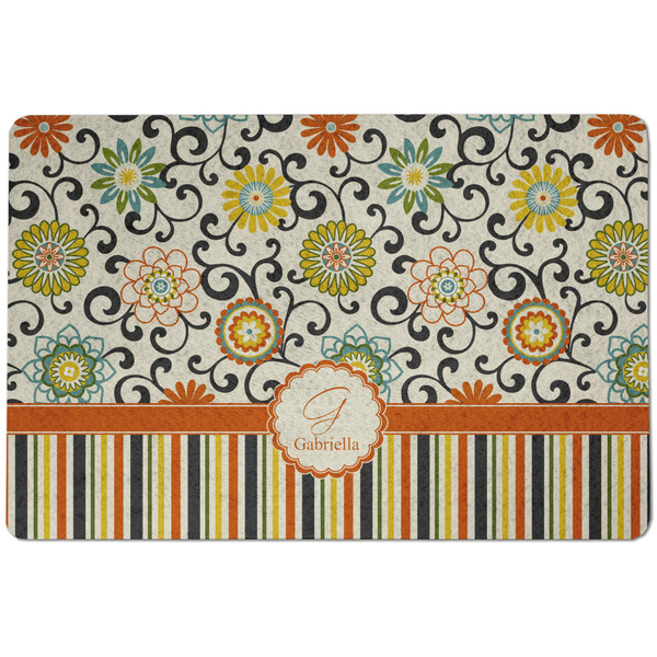 Custom Swirls, Floral & Stripes Dog Food Mat w/ Name and Initial