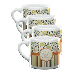 Swirls, Floral & Stripes Double Shot Espresso Cups - Set of 4 (Personalized)