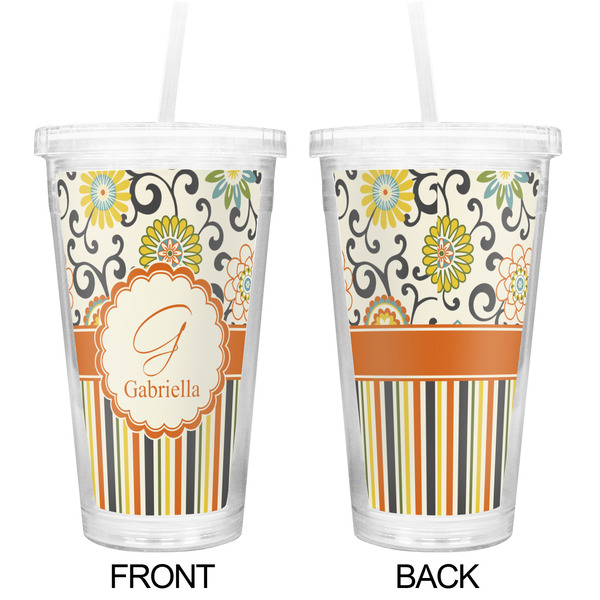 Swirls, Floral & Stripes Double Wall Tumbler with Straw - Approval