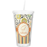 Swirls, Floral & Stripes Double Wall Tumbler with Straw (Personalized)